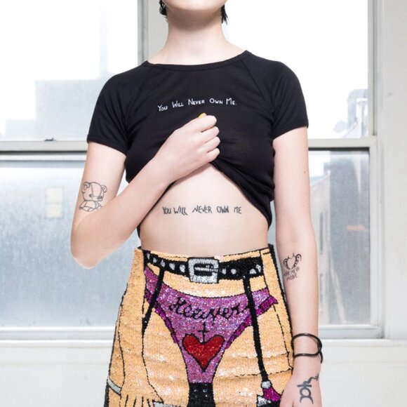 Discount Universe RARE Tee 'I will never fear you' black cotton embroidery M - Picture 2 of 4